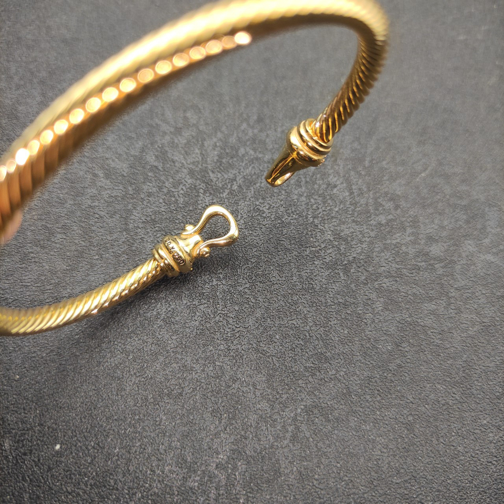 David Yurman 4mm Gold Diamond Hook Bracelet - Picture 7 of 9